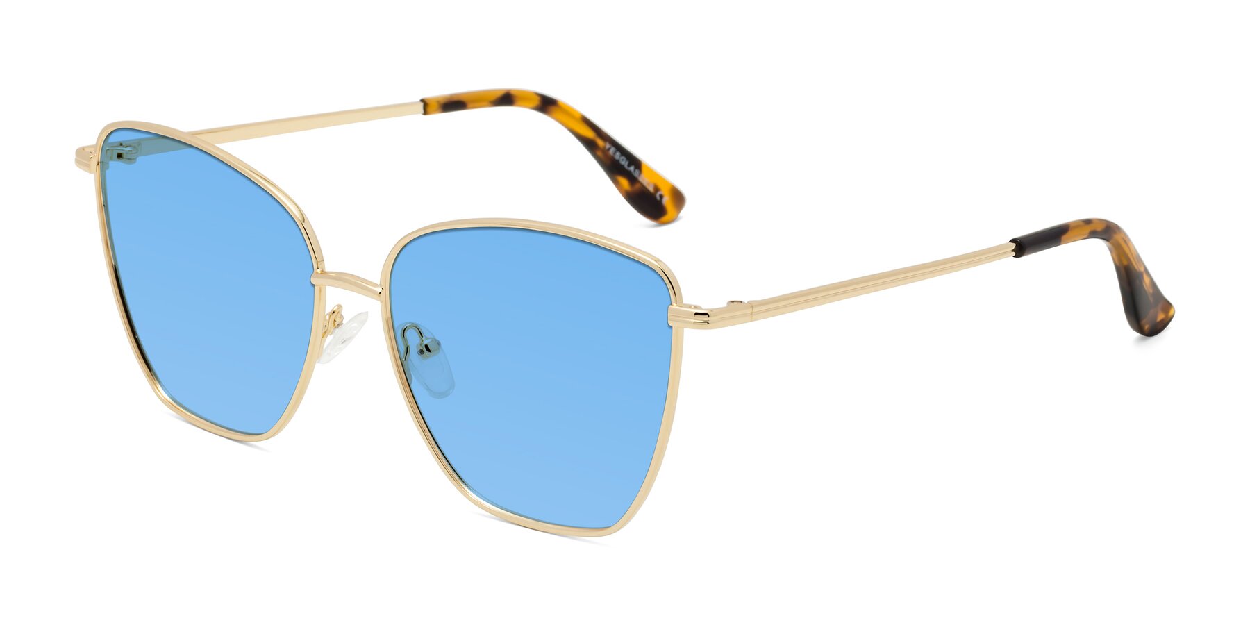 Angle of Oysters in Gold with Medium Blue Tinted Lenses