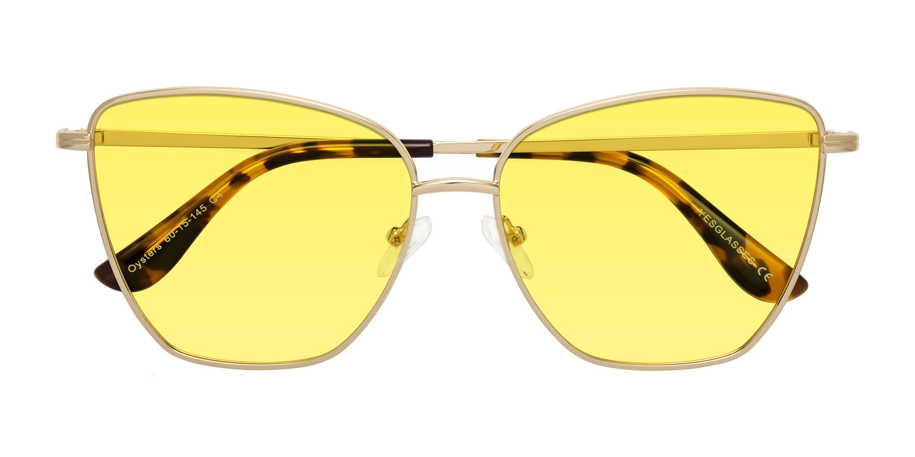 Folded Front of Oysters in Gold with Medium Yellow Tinted Lenses