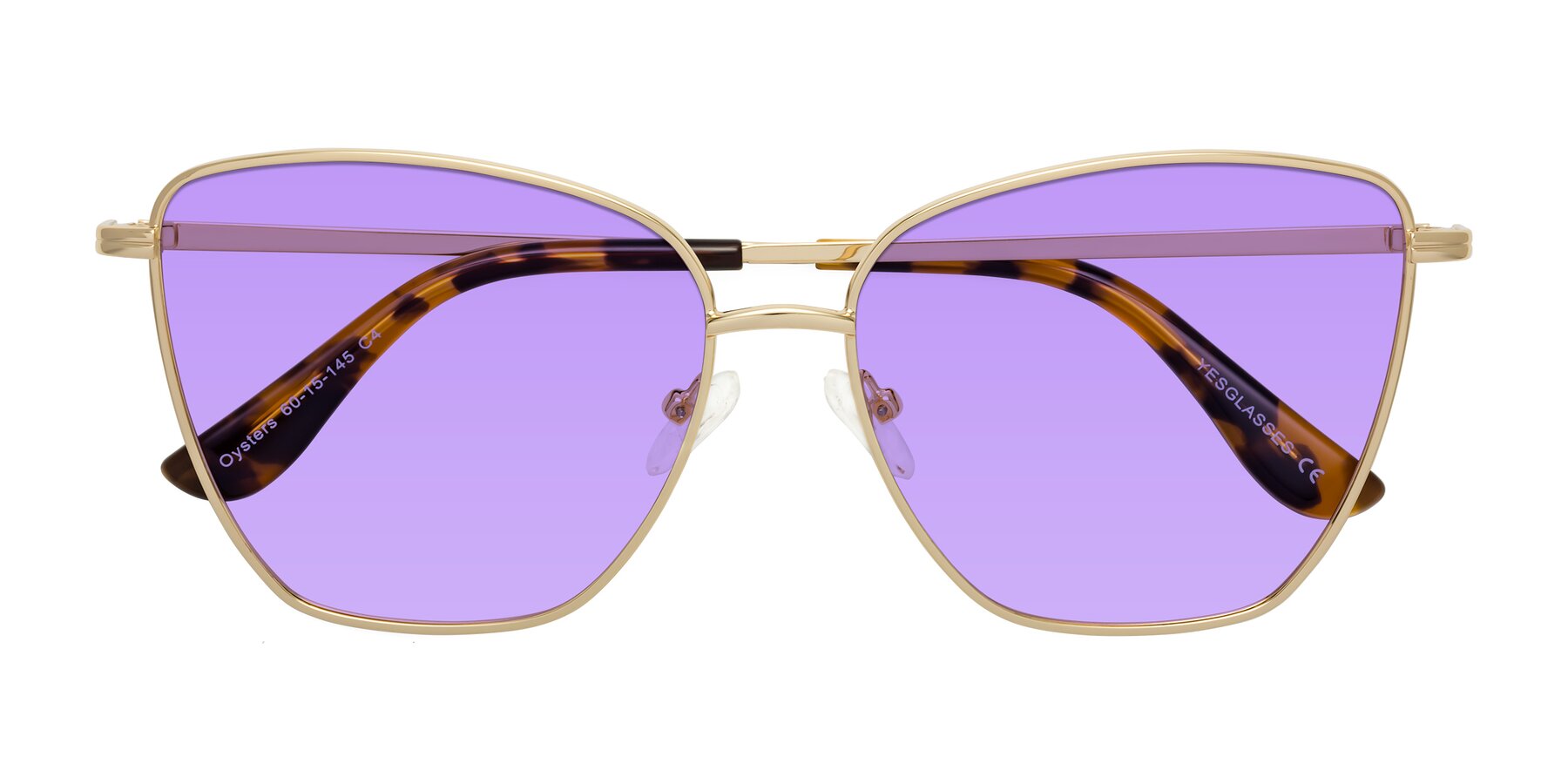 Folded Front of Oysters in Gold with Medium Purple Tinted Lenses