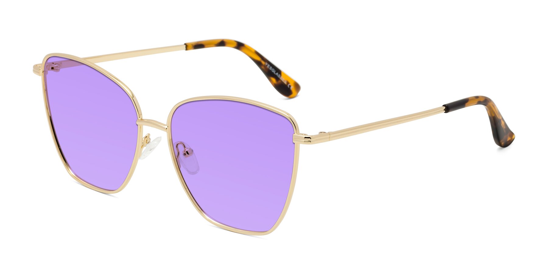 Angle of Oysters in Gold with Medium Purple Tinted Lenses