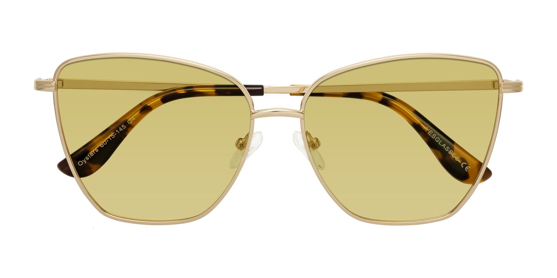 Folded Front of Oysters in Gold with Medium Champagne Tinted Lenses