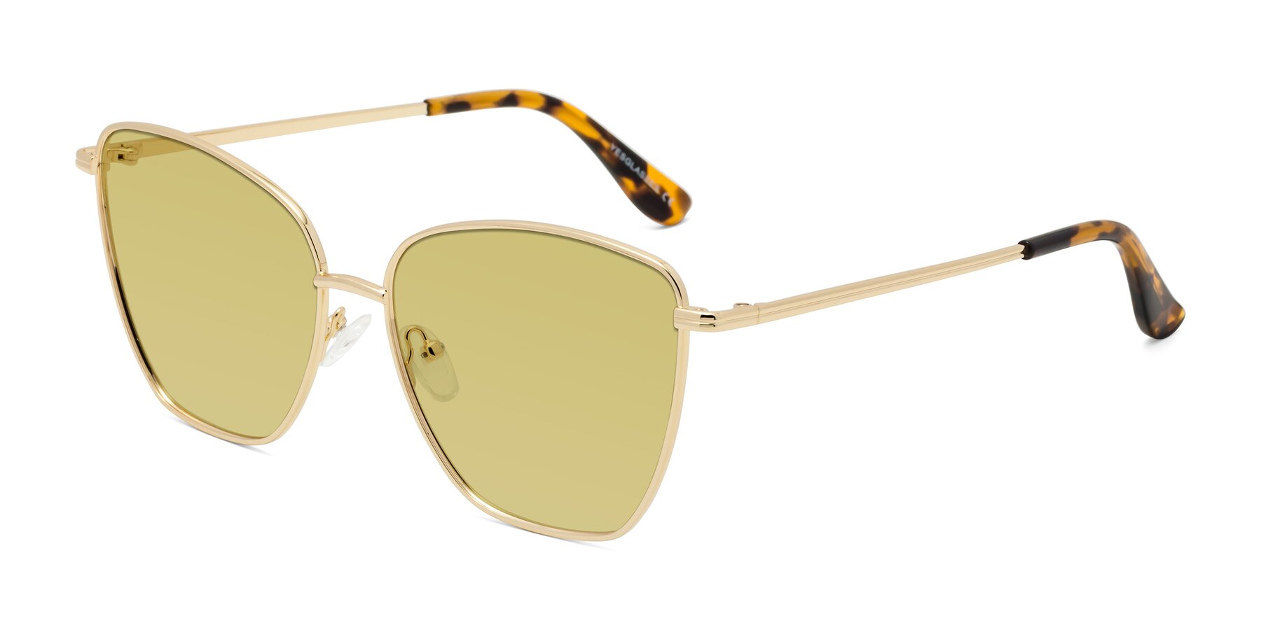 Angle of Oysters in Gold with Medium Champagne Tinted Lenses