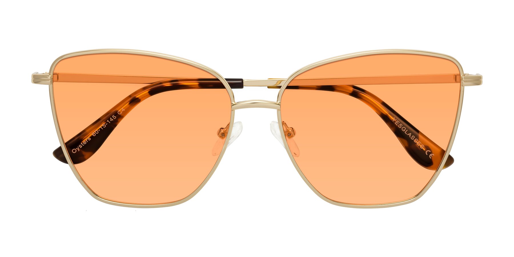 Folded Front of Oysters in Gold with Medium Orange Tinted Lenses