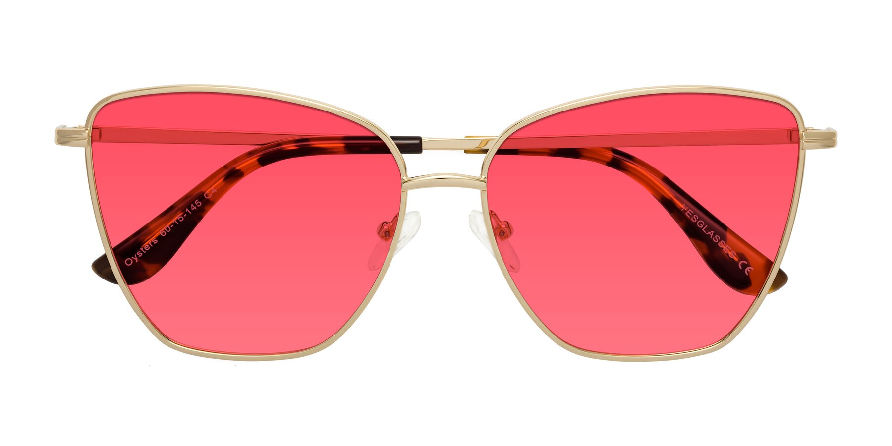 Folded Front of Oysters in Gold with Red Tinted Lenses