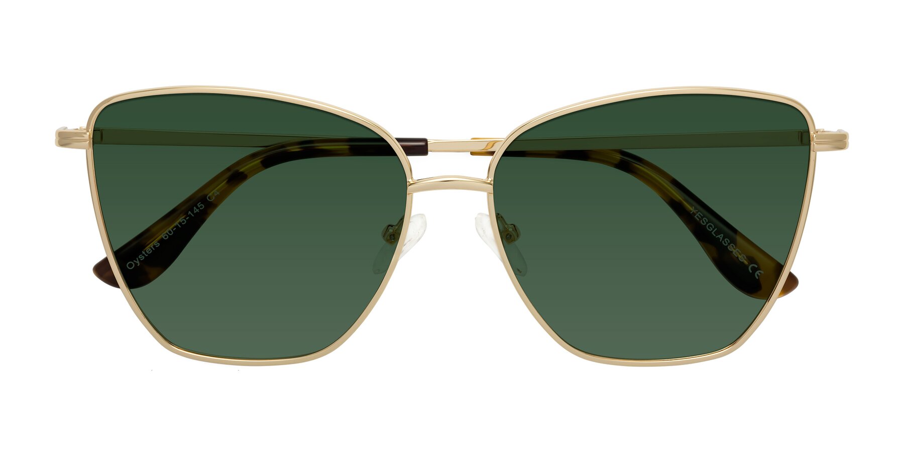 Folded Front of Oysters in Gold with Green Tinted Lenses