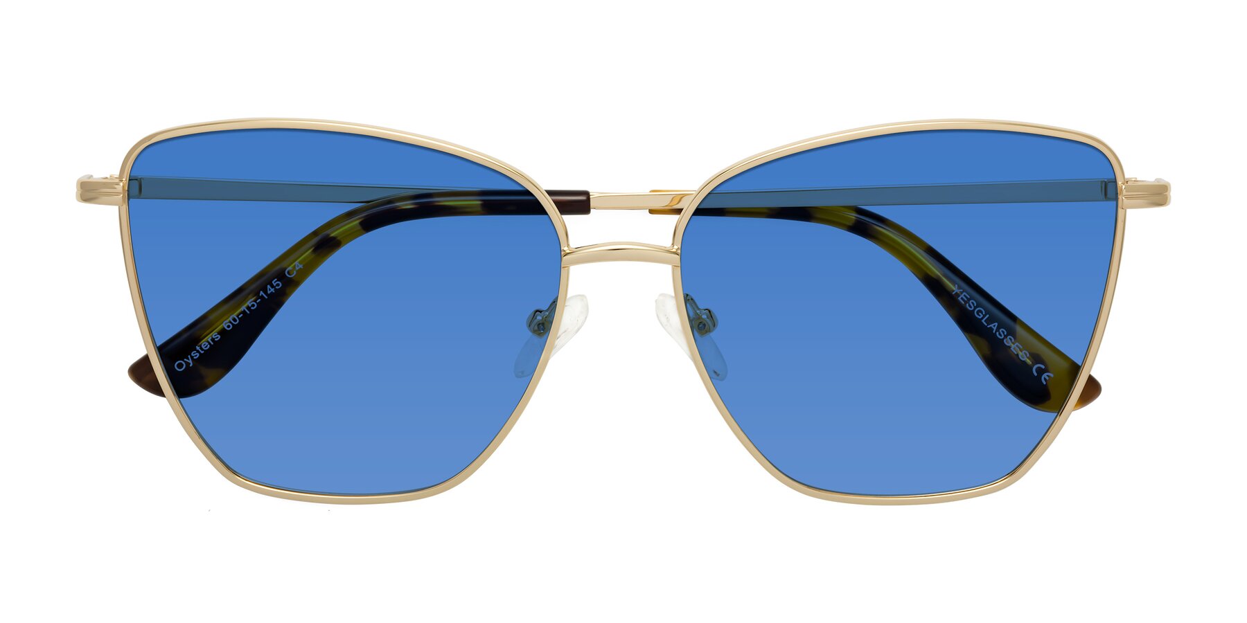 Folded Front of Oysters in Gold with Blue Tinted Lenses