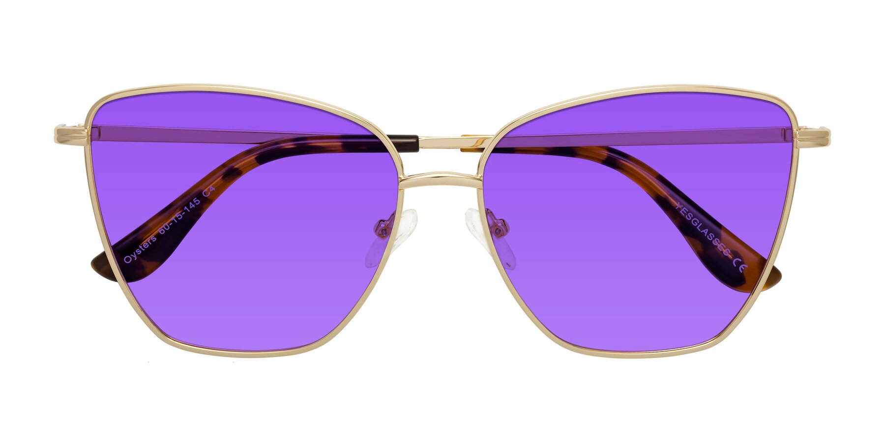 Folded Front of Oysters in Gold with Purple Tinted Lenses