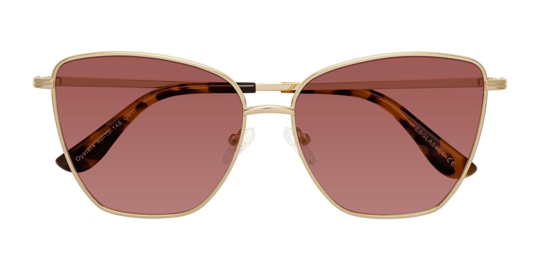 Folded Front of Oysters in Gold with Garnet Tinted Lenses