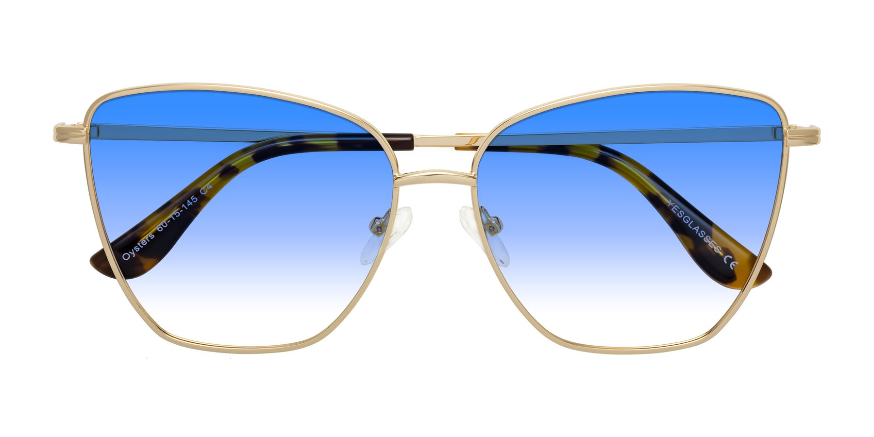 Folded Front of Oysters in Gold with Blue Gradient Lenses