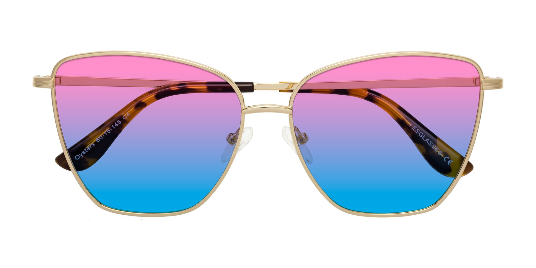 Folded Front of Oysters in Gold with Pink / Blue Gradient Lenses