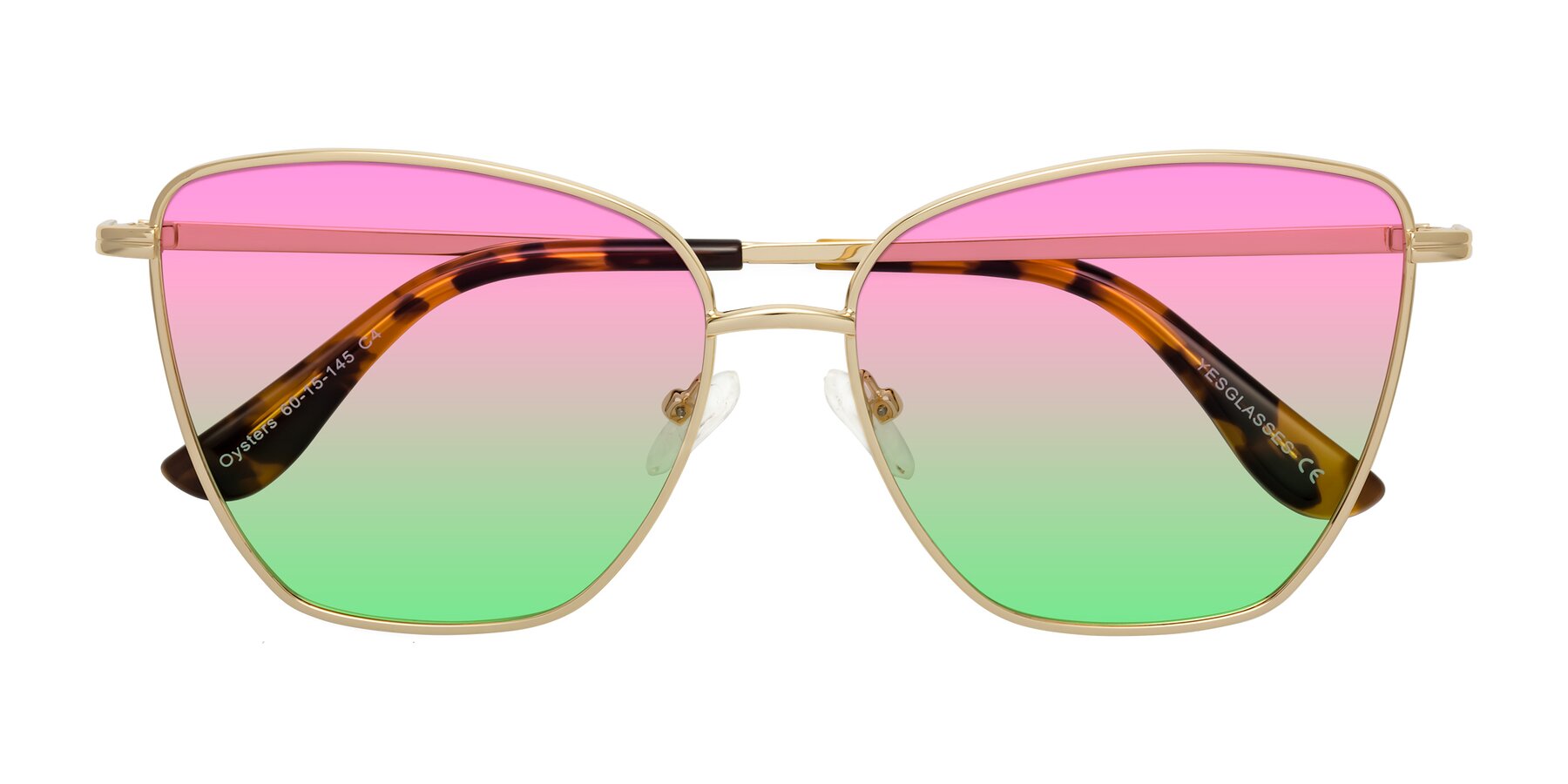 Folded Front of Oysters in Gold with Pink / Green Gradient Lenses