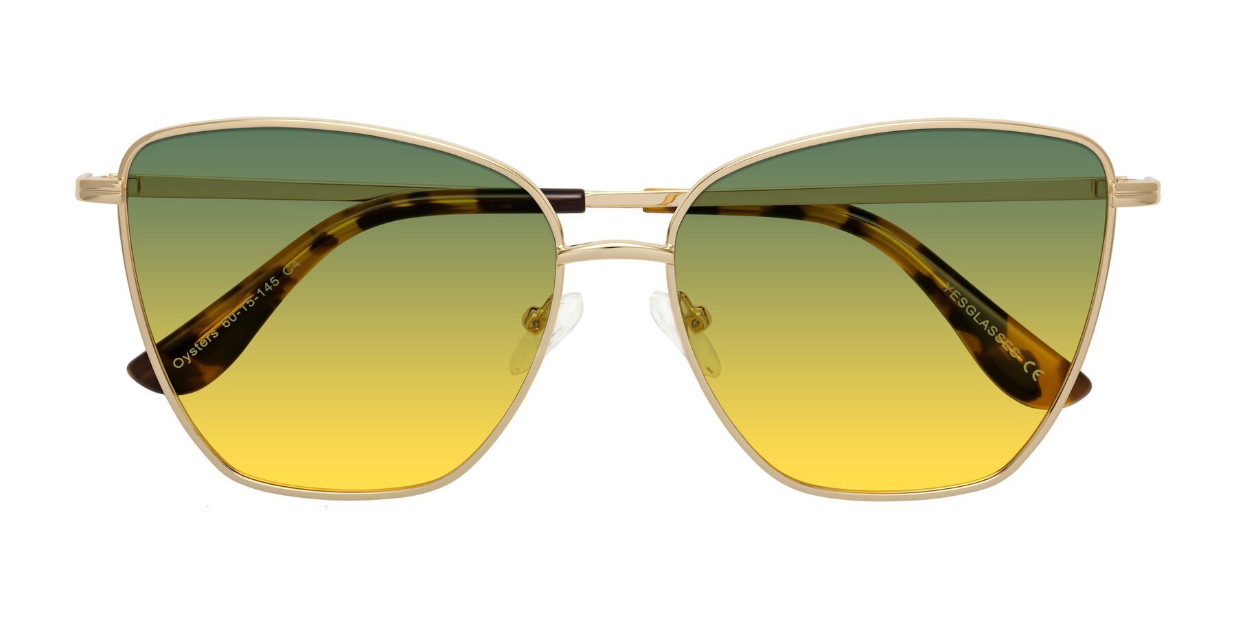 Folded Front of Oysters in Gold with Green / Yellow Gradient Lenses