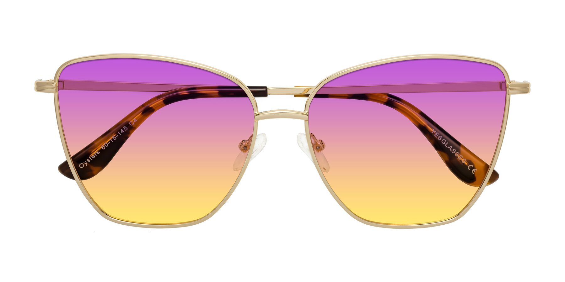 Folded Front of Oysters in Gold with Purple / Yellow Gradient Lenses