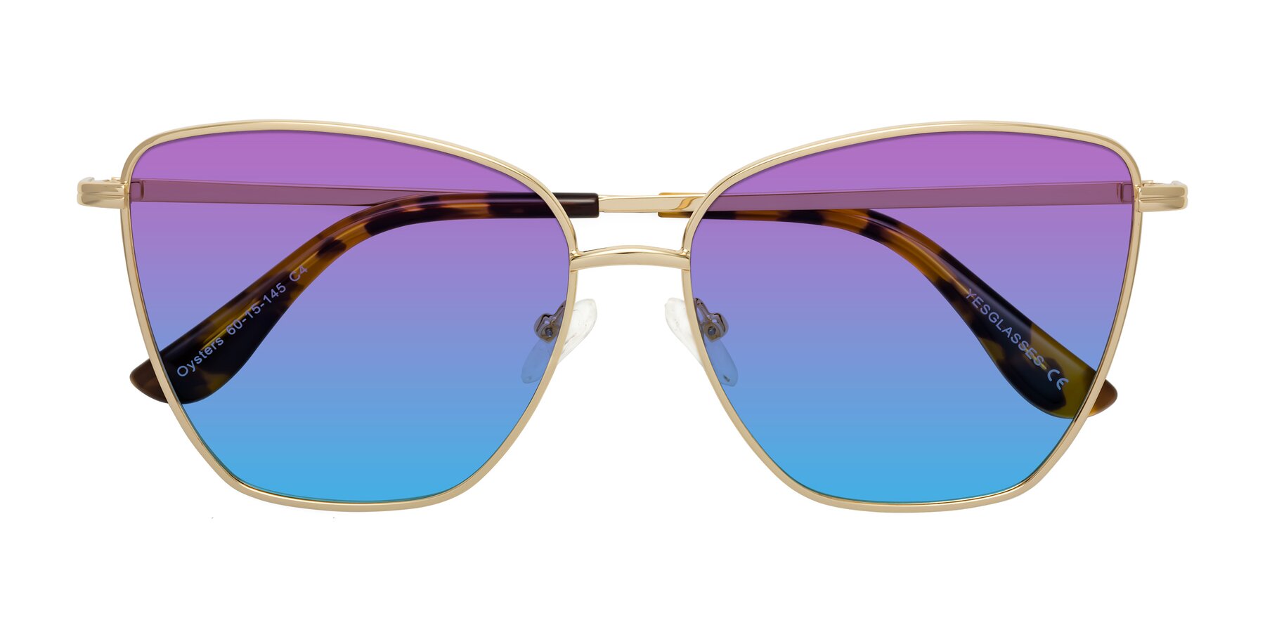 Folded Front of Oysters in Gold with Purple / Blue Gradient Lenses