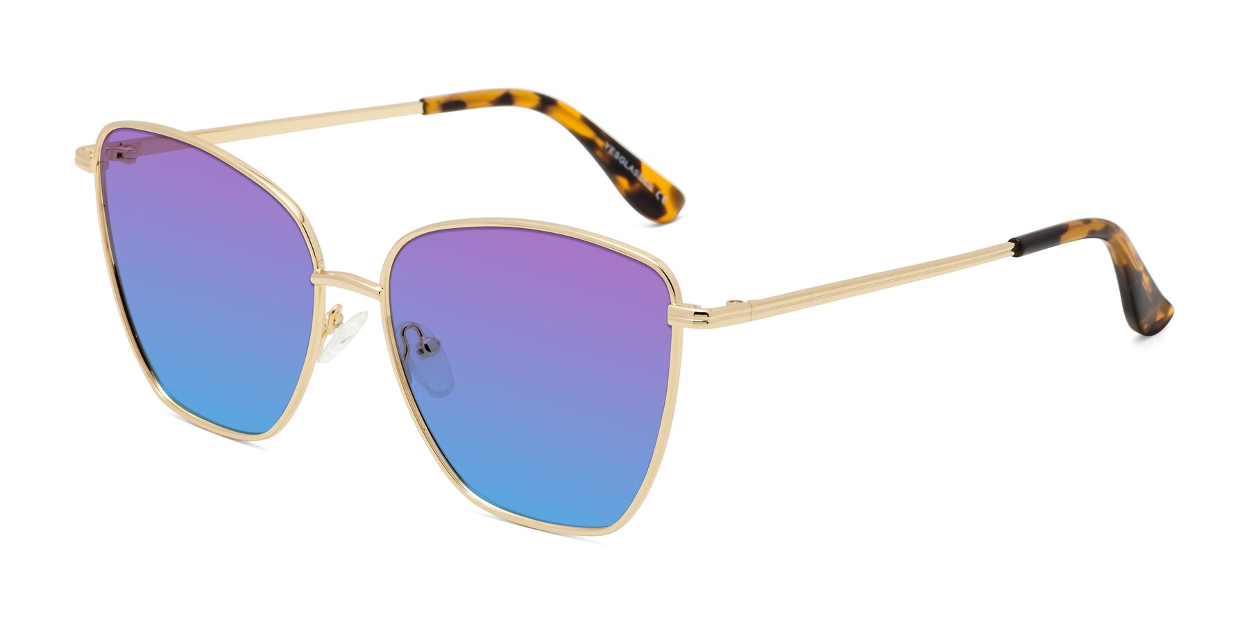 Angle of Oysters in Gold with Purple / Blue Gradient Lenses