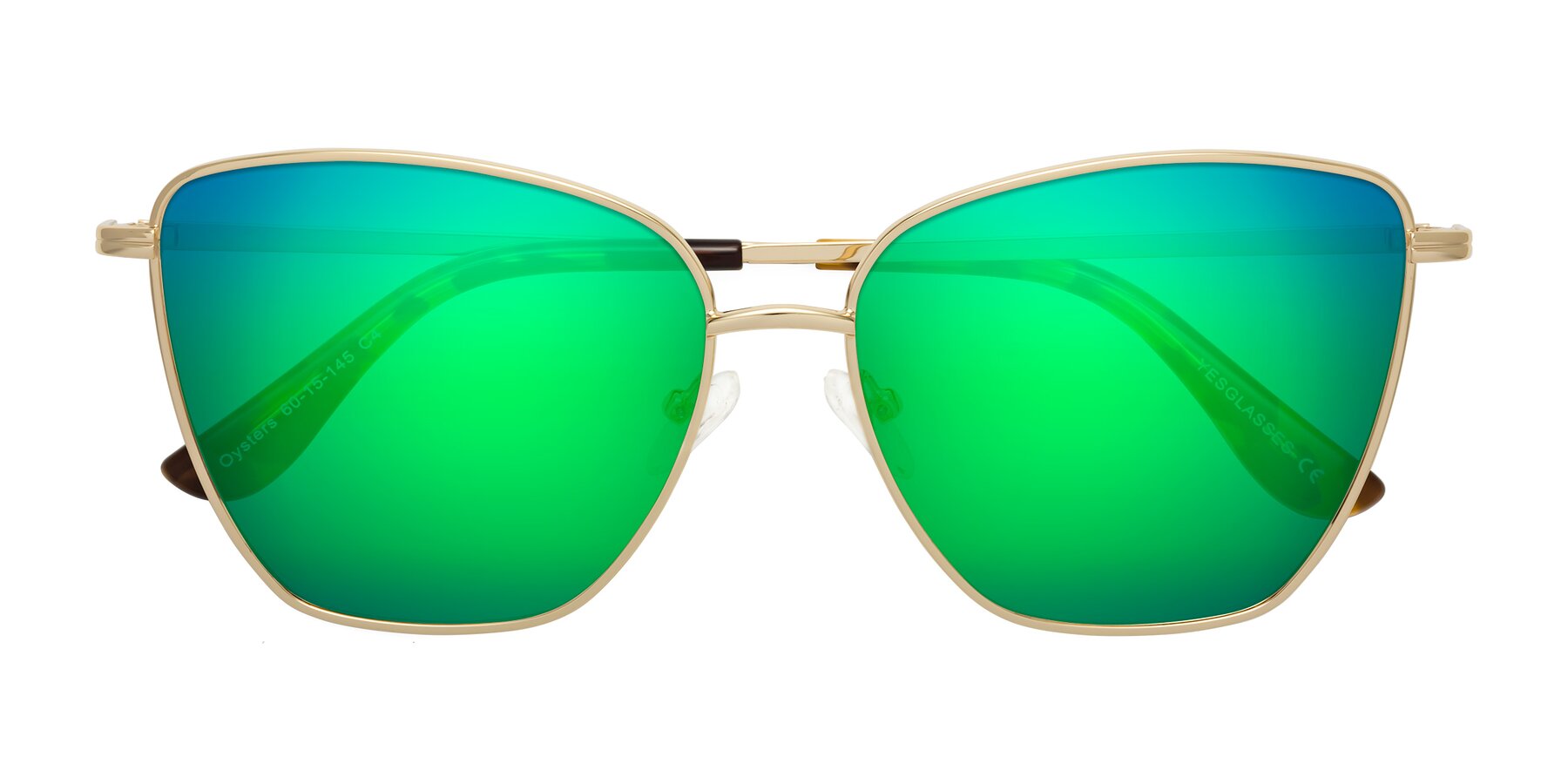 Folded Front of Oysters in Gold with Green Mirrored Lenses