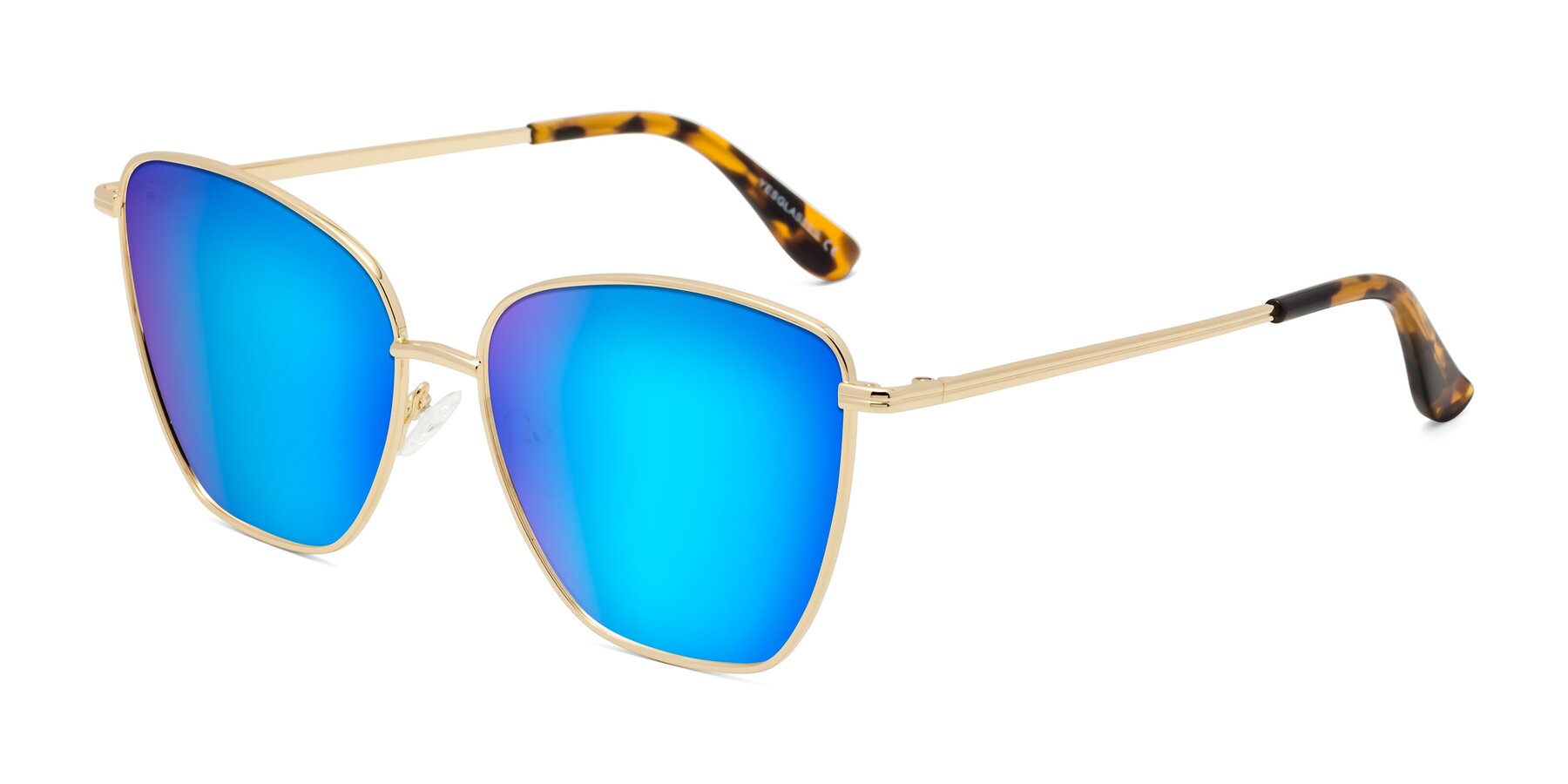 Angle of Oysters in Gold with Blue Mirrored Lenses