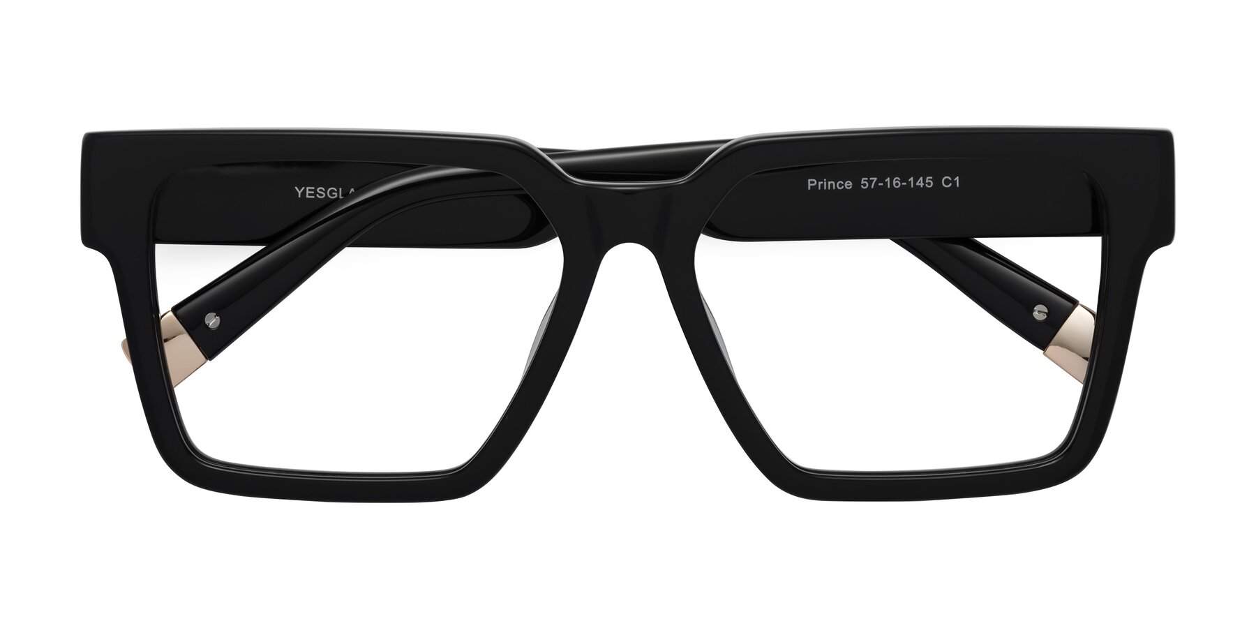 Folded Front of Prince in Black with Clear Reading Eyeglass Lenses