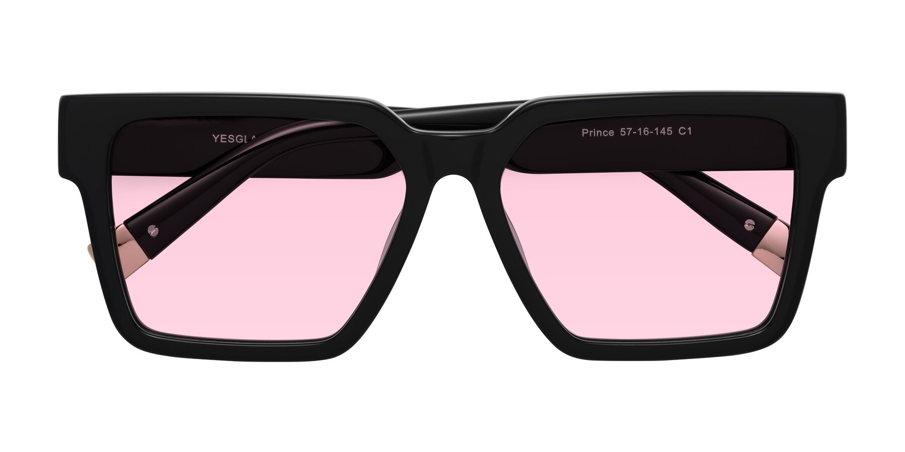 Folded Front of Prince in Black with Light Pink Tinted Lenses