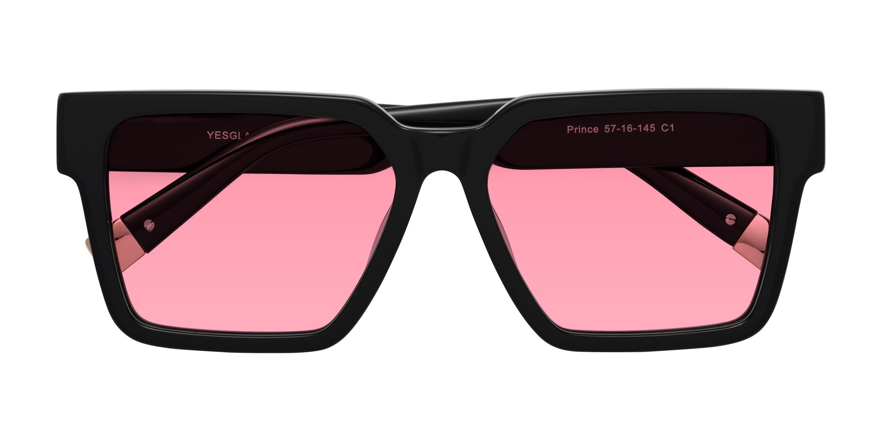 Folded Front of Prince in Black with Pink Tinted Lenses