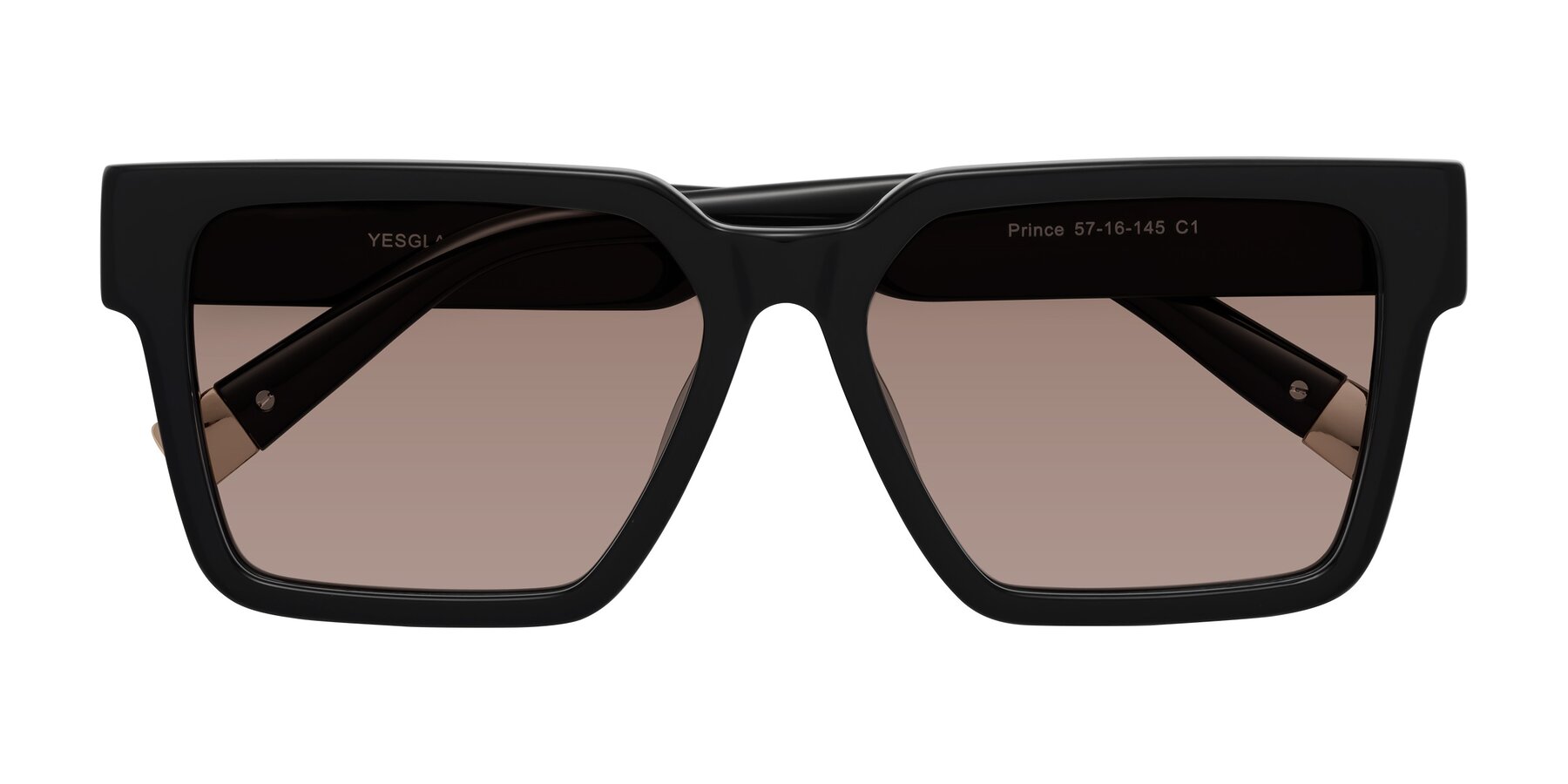 Folded Front of Prince in Black with Medium Brown Tinted Lenses