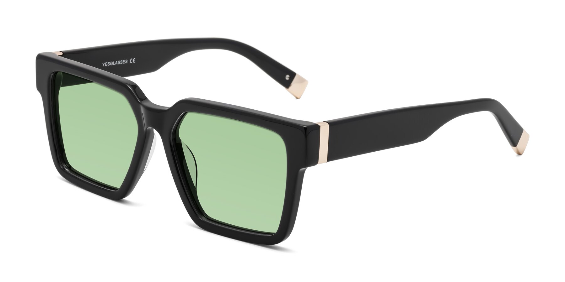 Angle of Prince in Black with Medium Green Tinted Lenses