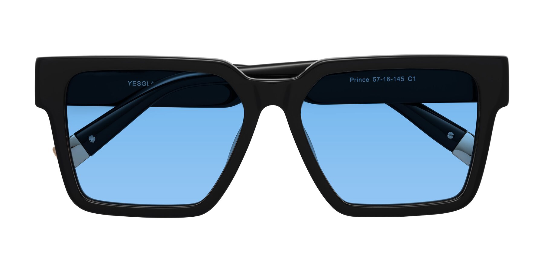 Folded Front of Prince in Black with Medium Blue Tinted Lenses