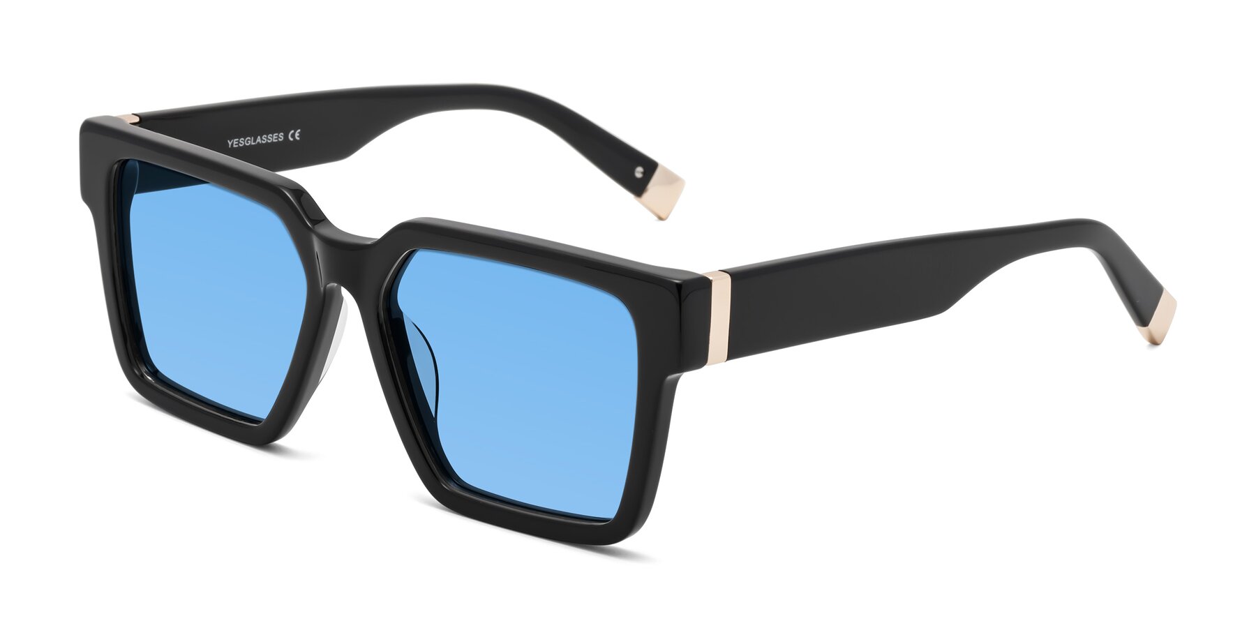 Angle of Prince in Black with Medium Blue Tinted Lenses