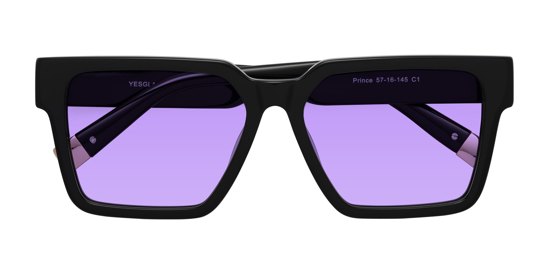 Folded Front of Prince in Black with Medium Purple Tinted Lenses