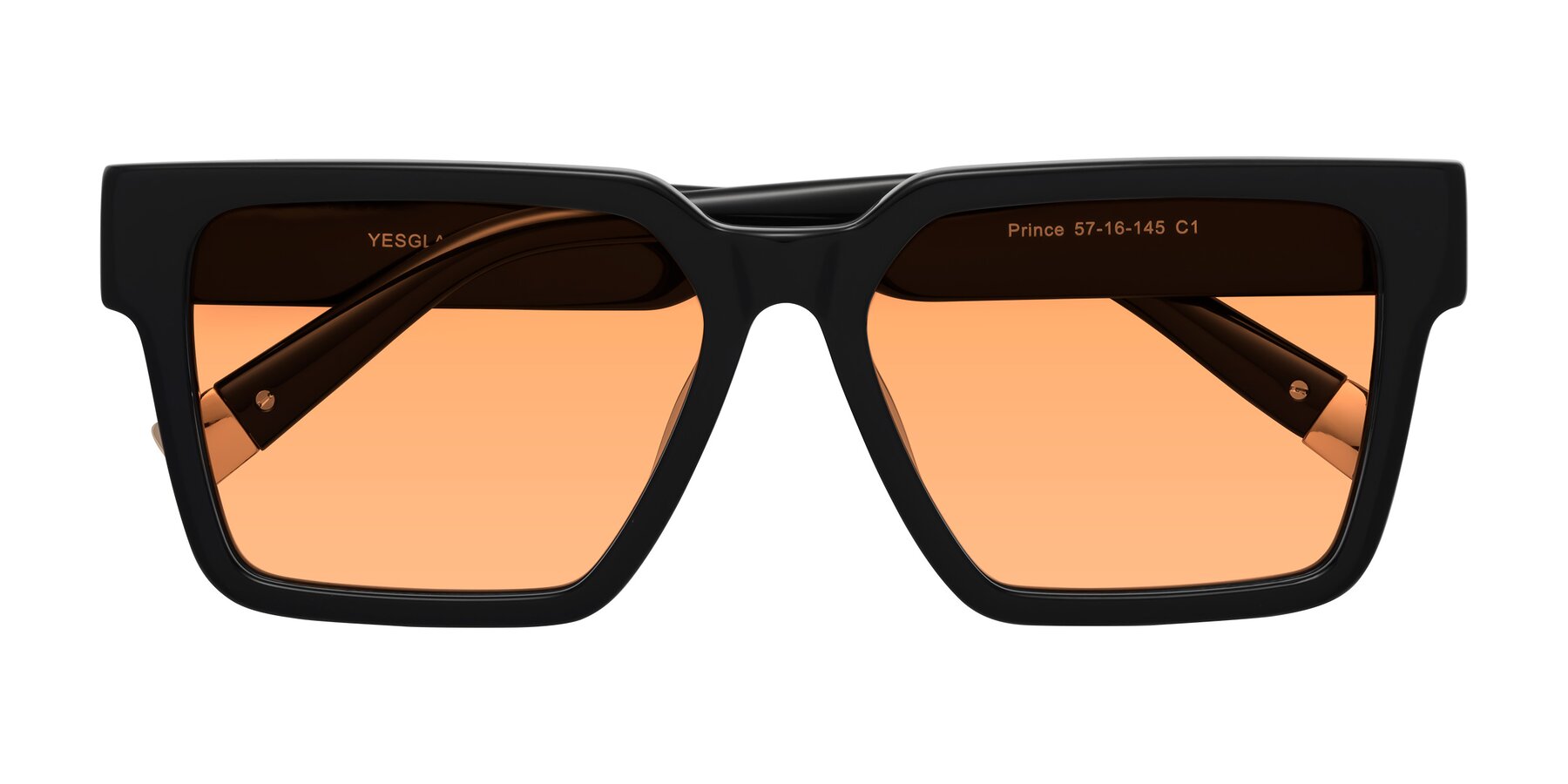 Folded Front of Prince in Black with Medium Orange Tinted Lenses