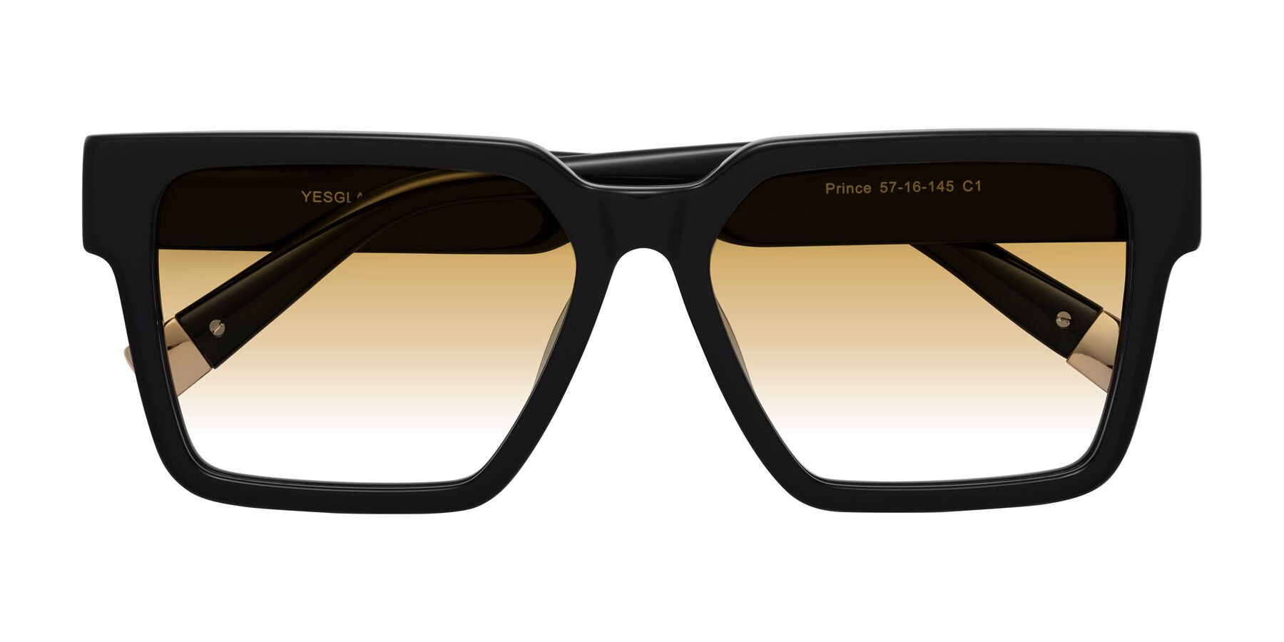 Folded Front of Prince in Black with Champagne Gradient Lenses