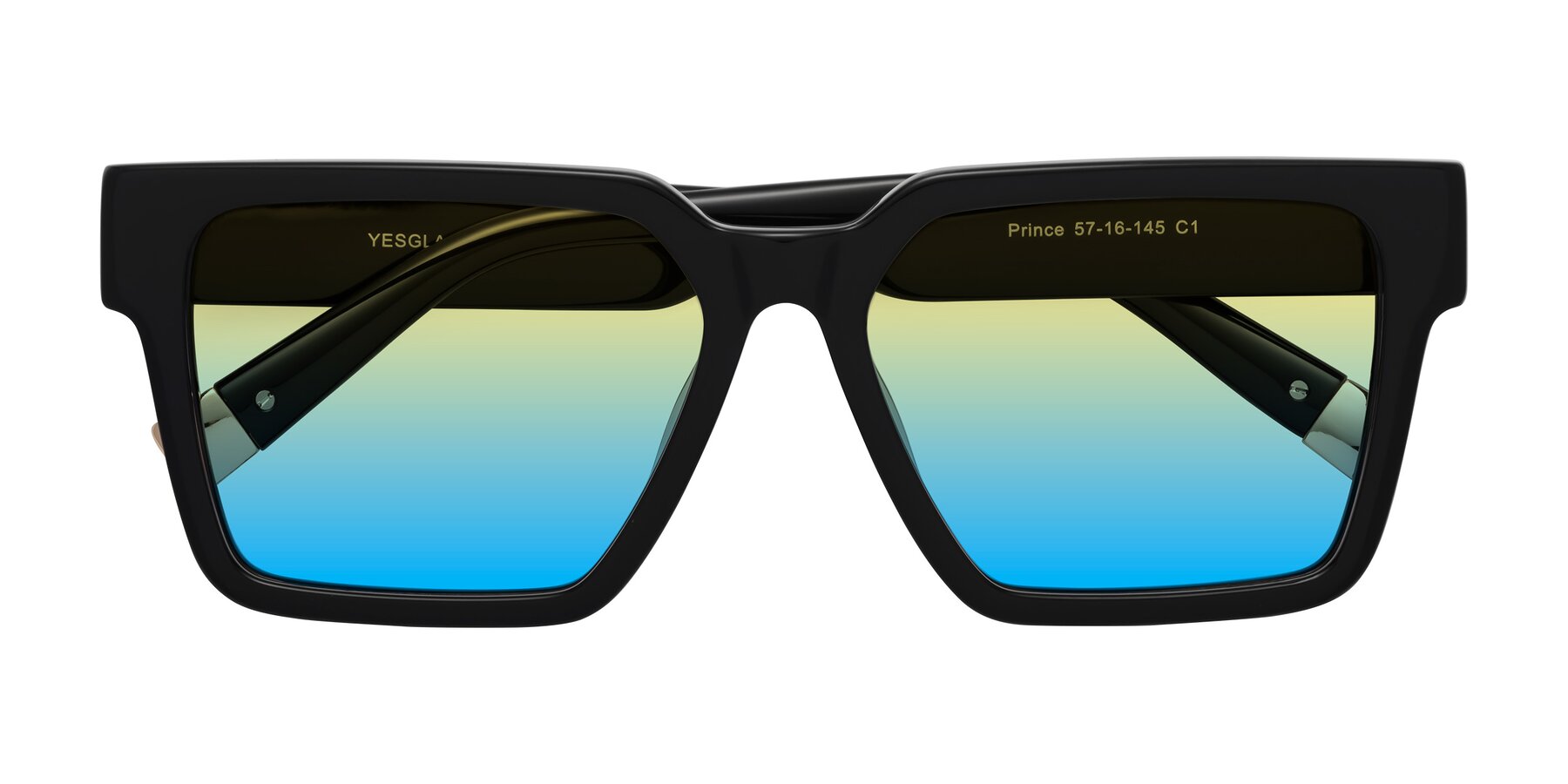 Folded Front of Prince in Black with Yellow / Blue Gradient Lenses