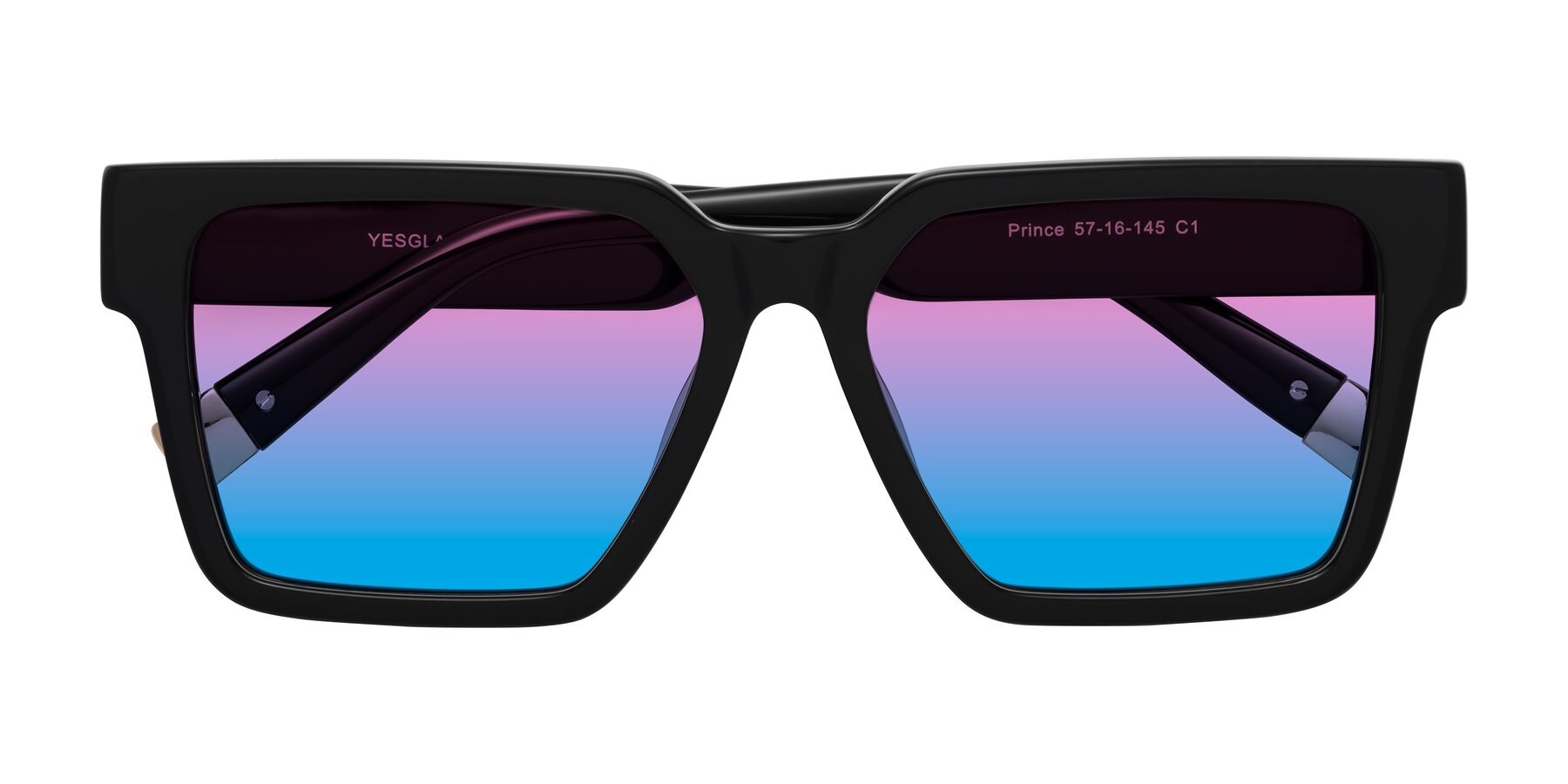 Folded Front of Prince in Black with Pink / Blue Gradient Lenses