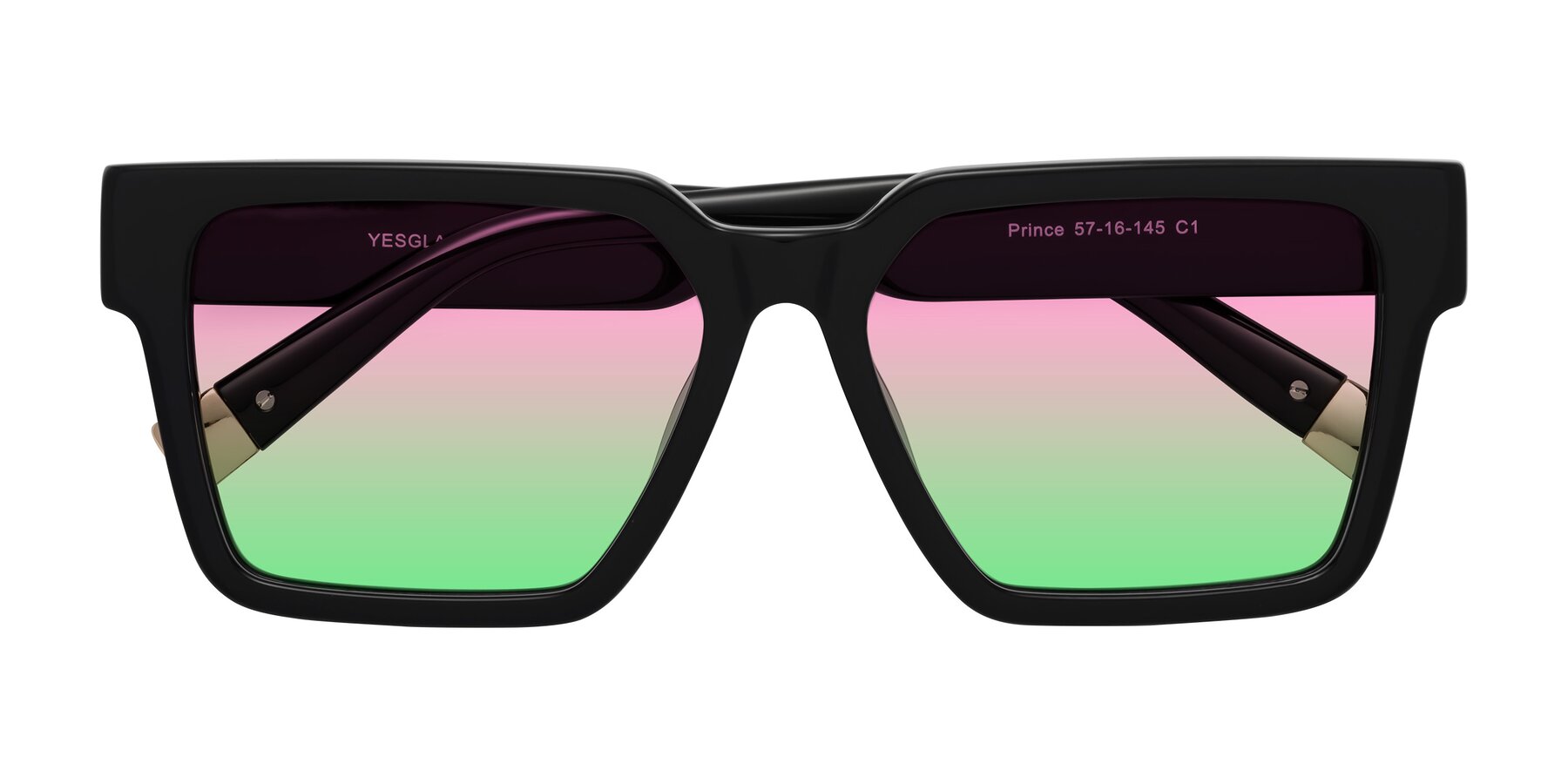 Folded Front of Prince in Black with Pink / Green Gradient Lenses