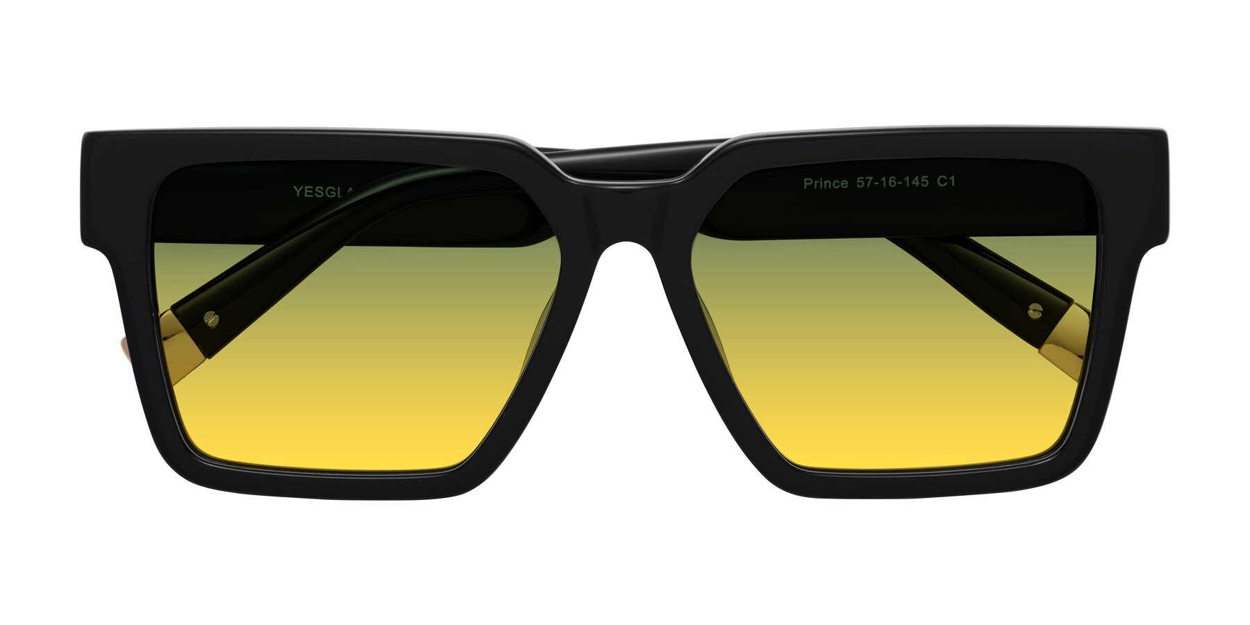 Folded Front of Prince in Black with Green / Yellow Gradient Lenses