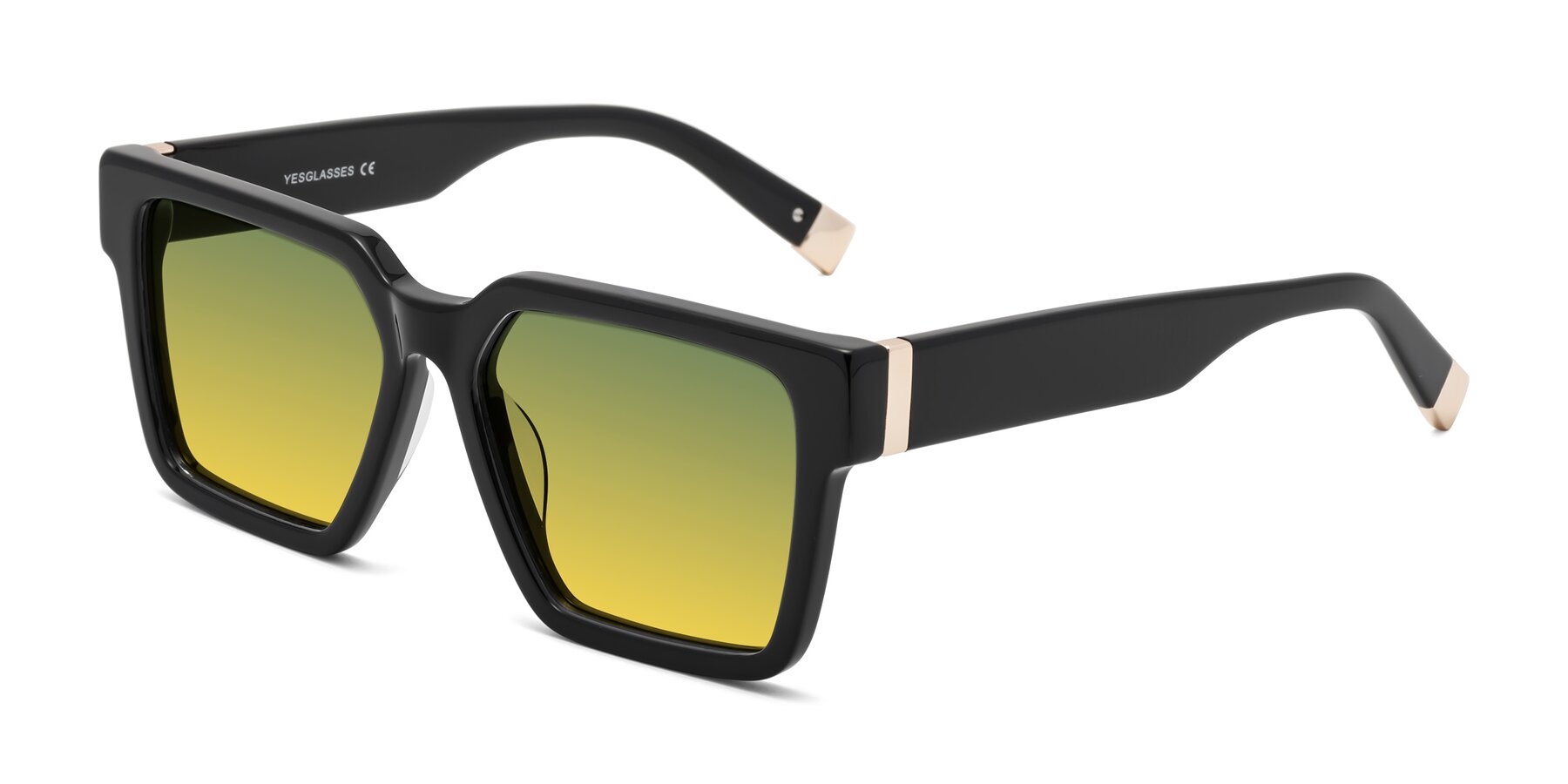 Angle of Prince in Black with Green / Yellow Gradient Lenses