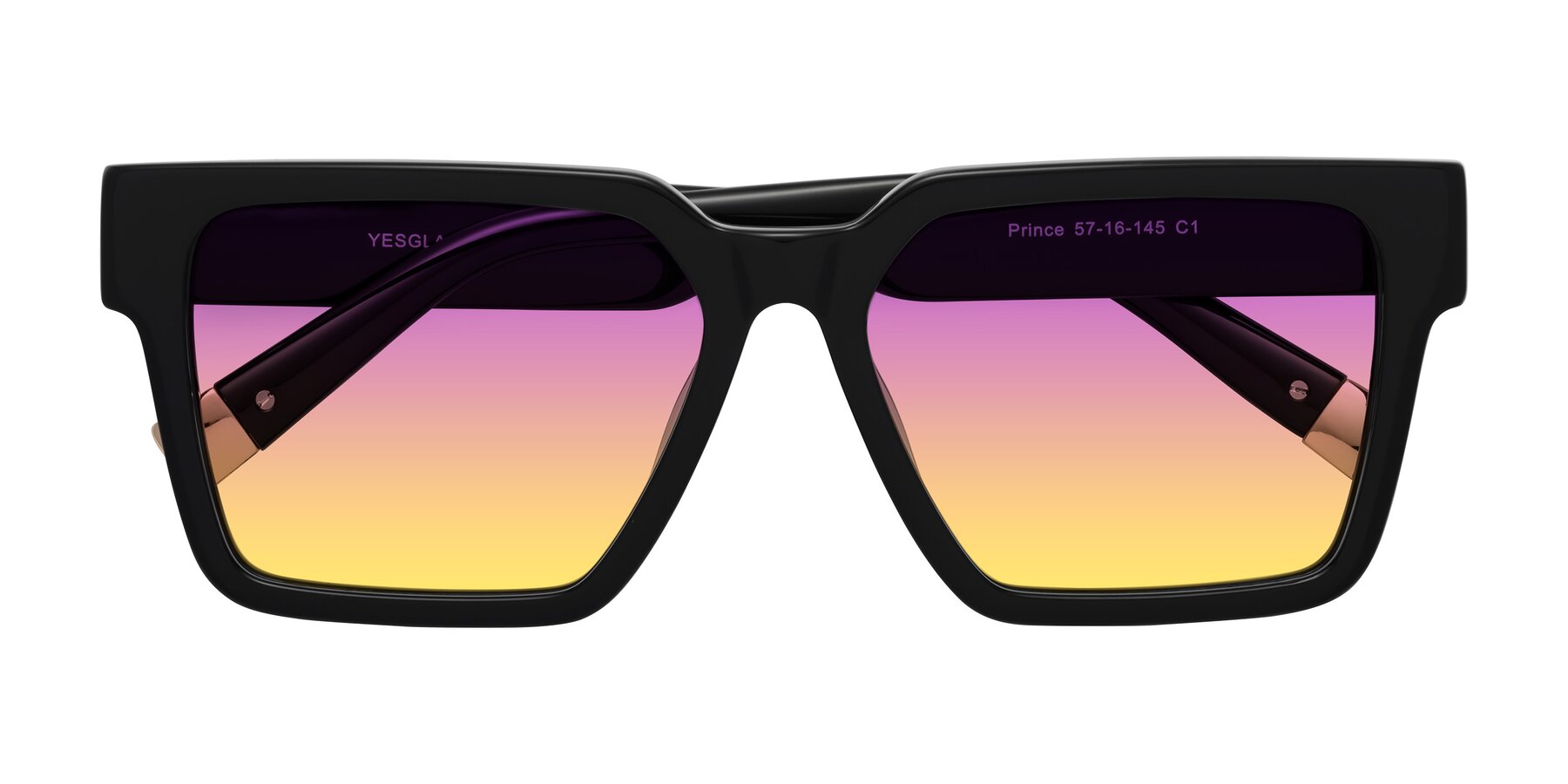 Folded Front of Prince in Black with Purple / Yellow Gradient Lenses