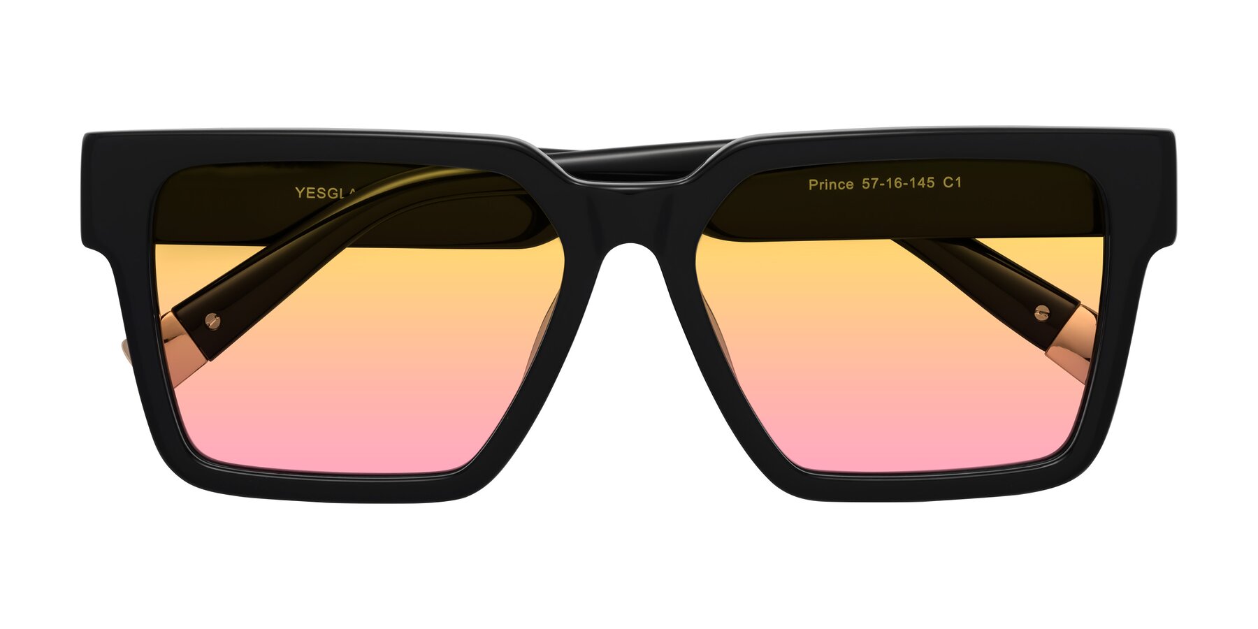 Folded Front of Prince in Black with Yellow / Pink Gradient Lenses