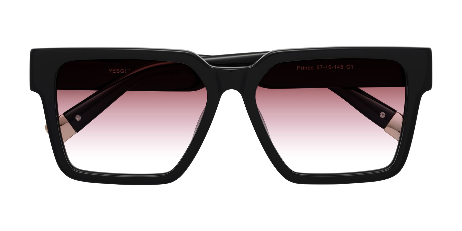 Folded Front of Prince in Black with Garnet Gradient Lenses