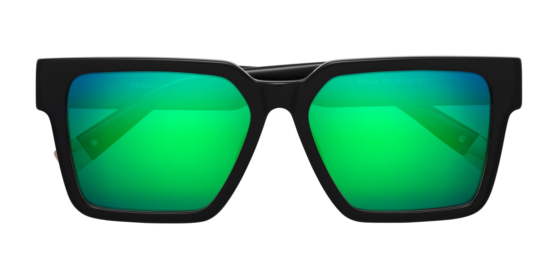 Folded Front of Prince in Black with Green Mirrored Lenses