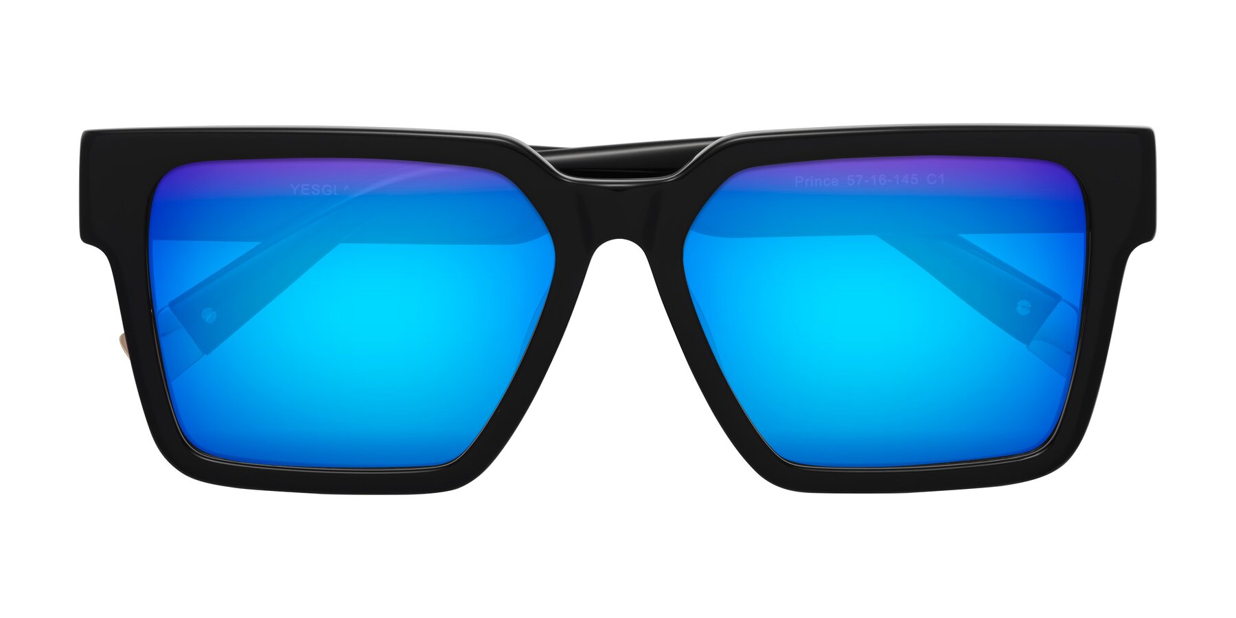 Folded Front of Prince in Black with Blue Mirrored Lenses