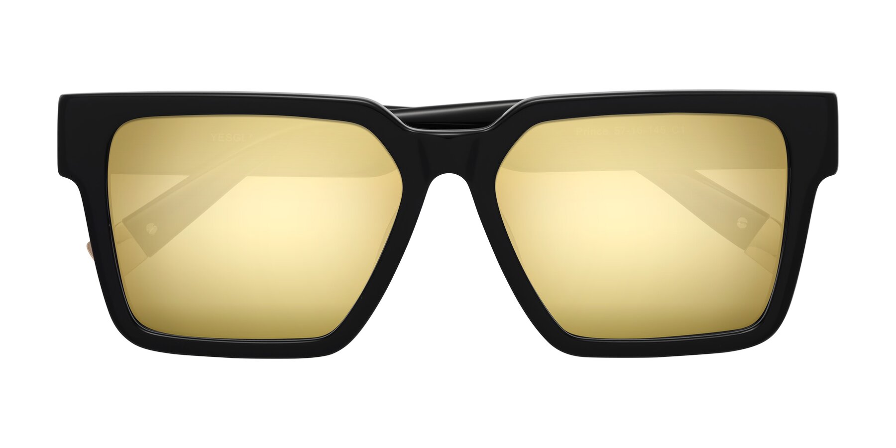 Folded Front of Prince in Black with Gold Mirrored Lenses