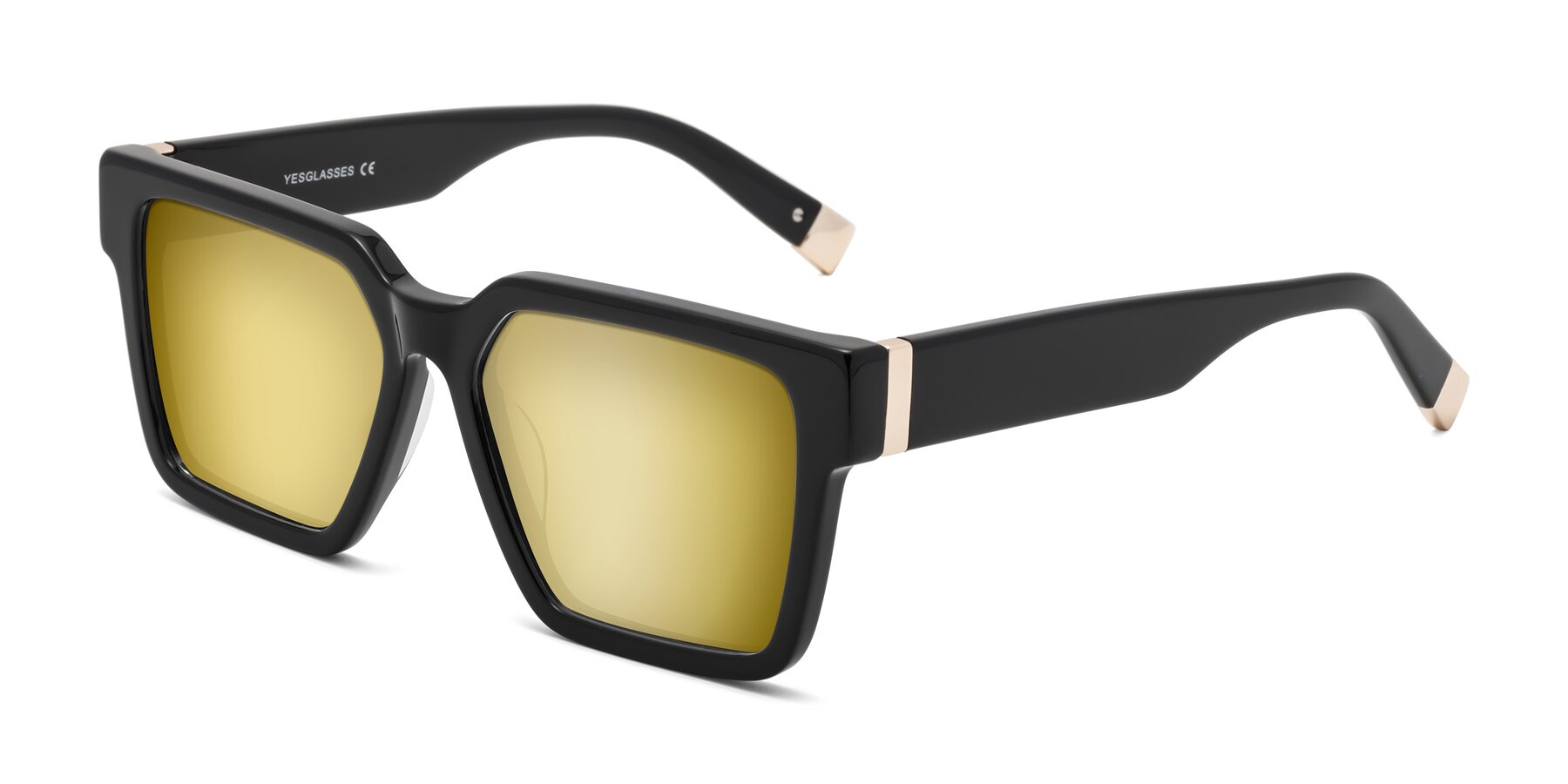 Angle of Prince in Black with Gold Mirrored Lenses