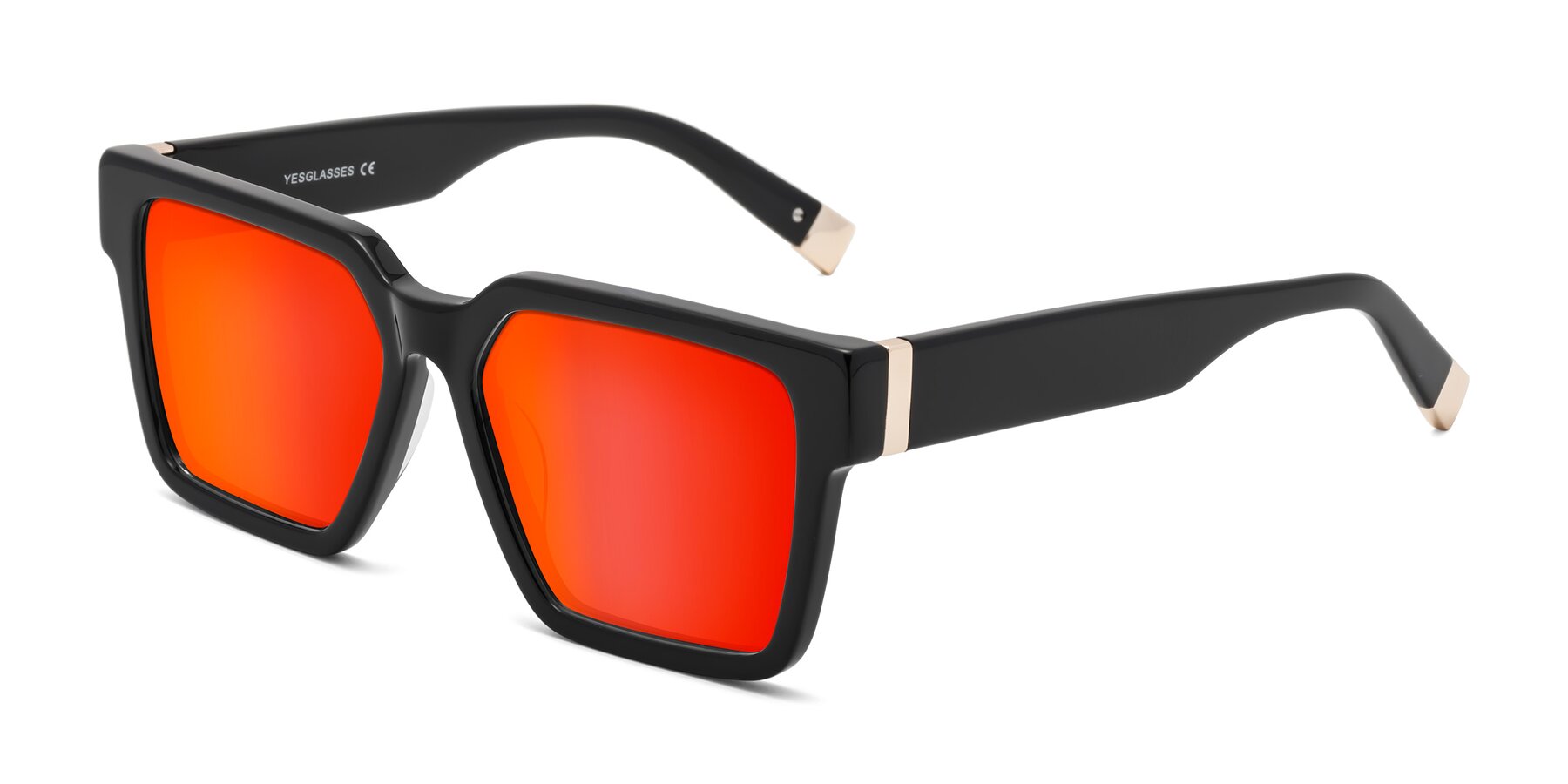 Angle of Prince in Black with Red Gold Mirrored Lenses