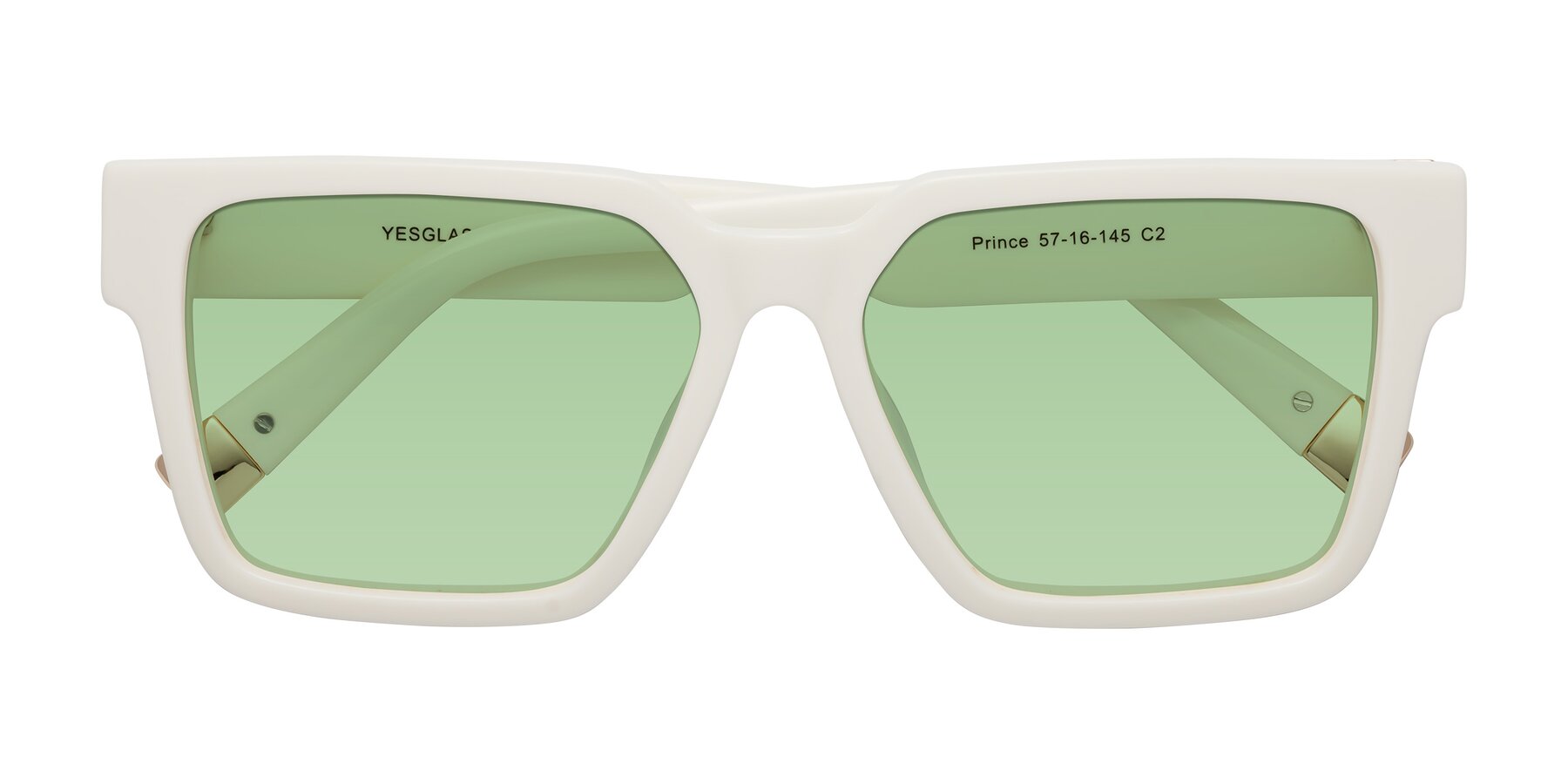 Folded Front of Prince in Ivory with Medium Green Tinted Lenses