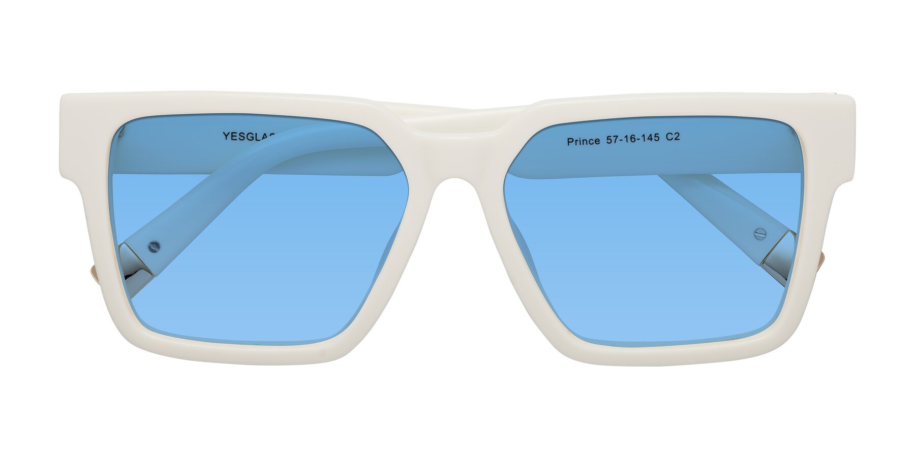 Folded Front of Prince in Ivory with Medium Blue Tinted Lenses