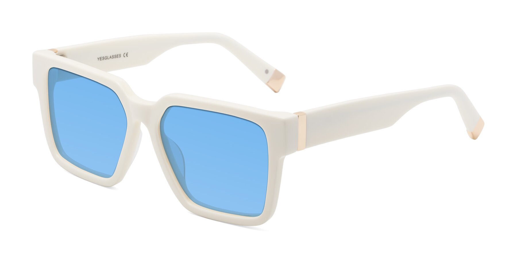 Angle of Prince in Ivory with Medium Blue Tinted Lenses