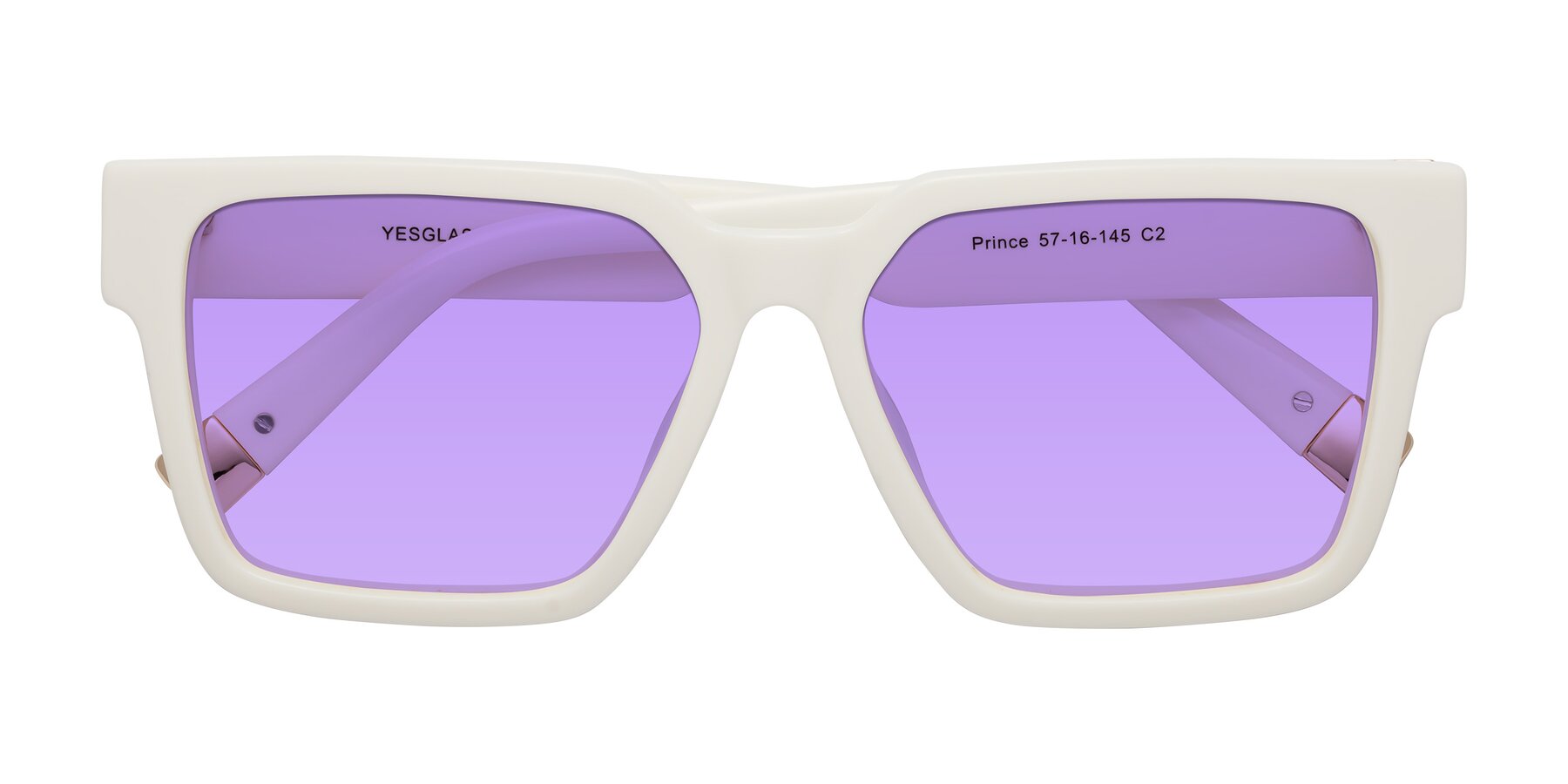 Folded Front of Prince in Ivory with Medium Purple Tinted Lenses