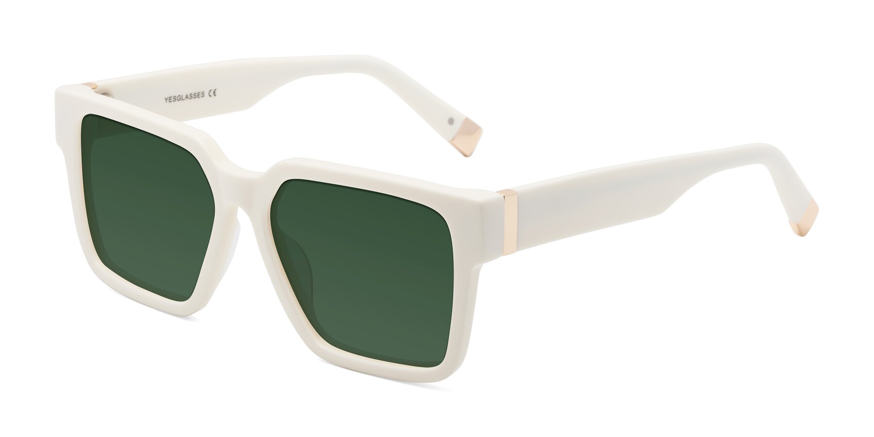 Angle of Prince in Ivory with Green Tinted Lenses