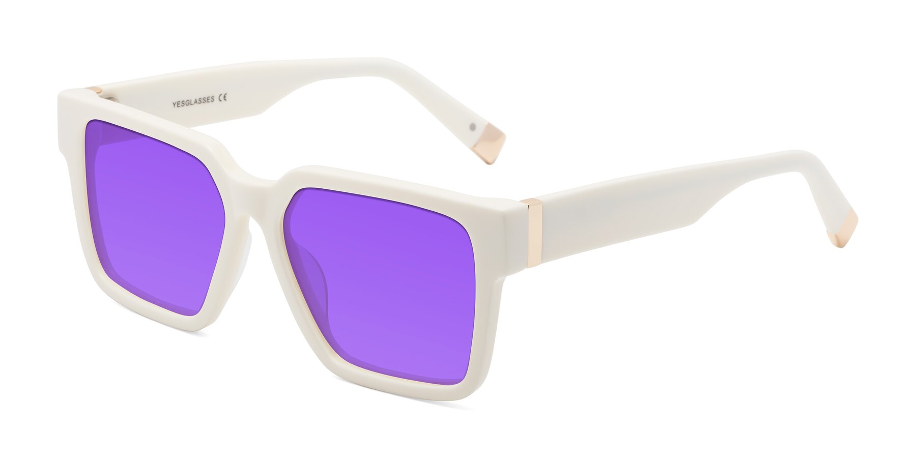 Angle of Prince in Ivory with Purple Tinted Lenses